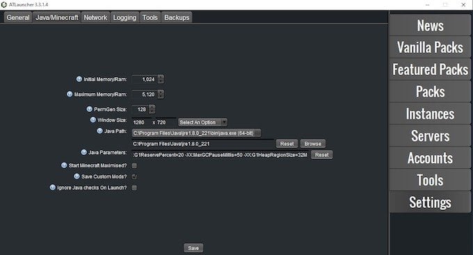 Method Two: Allocate RAM From The ATLauncher image
