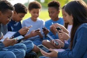 Kids using smartphones and tablets. - chat apps