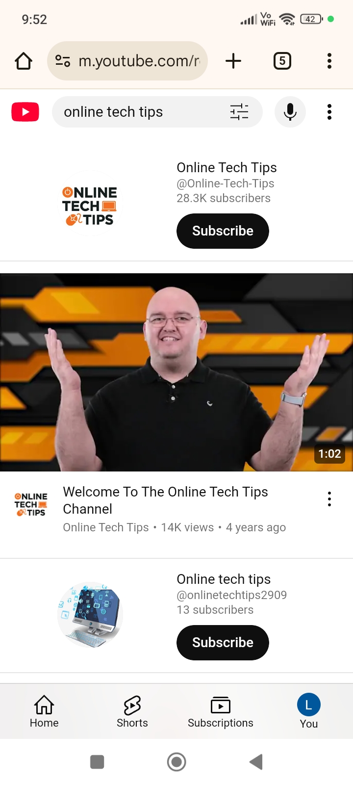 YouTube mobile website