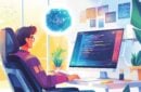 Programmer coding at computer. - vibe coding