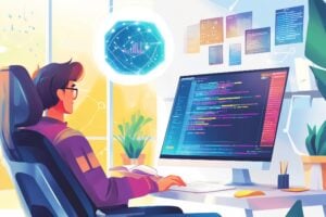 Programmer coding at computer. - vibe coding