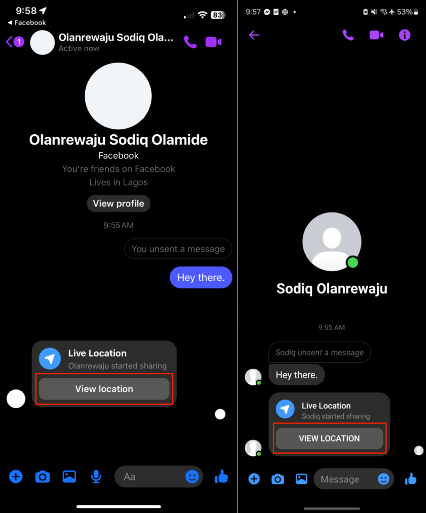 Steps to track and find someone's location in Facebook Messenger