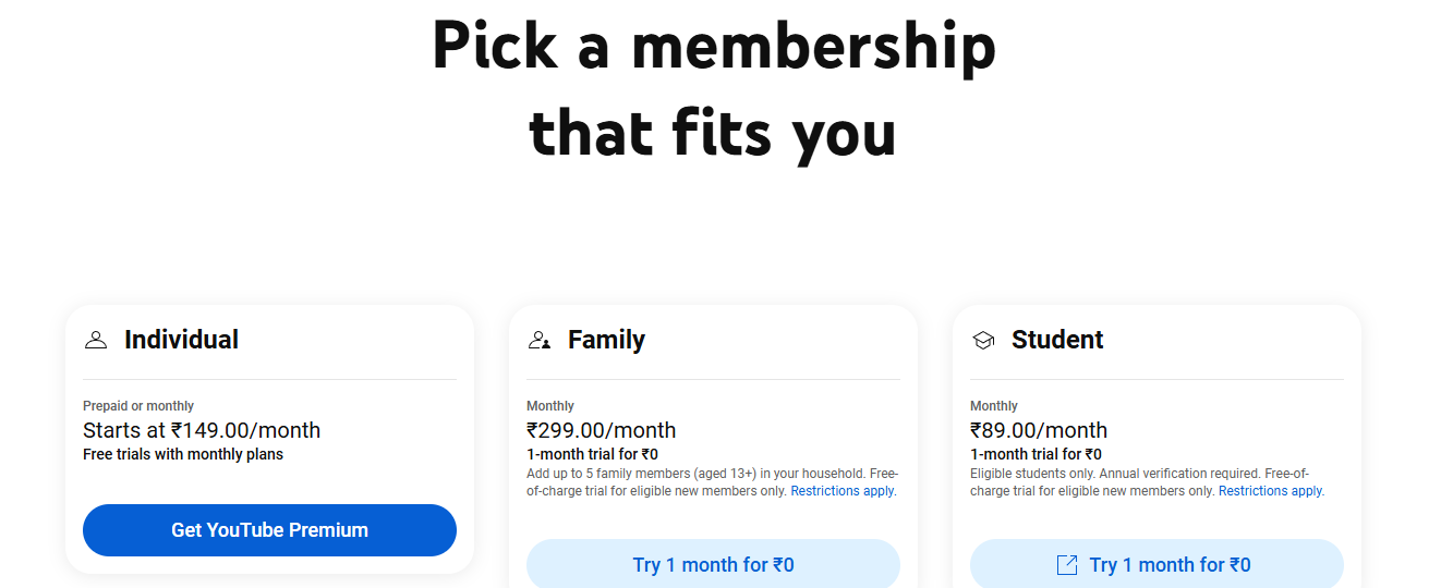 Individual, Family, and Student memberships