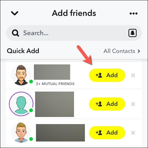 Adding new friends on Snapchat via the Add friends menu