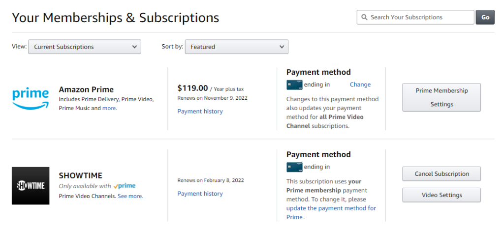 Information About Your Subscriptions image